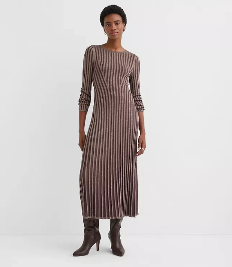 Shimmer Ribbed Mock Neck Maxi Sweater Dress