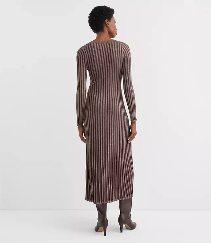 Shimmer Ribbed Mock Neck Maxi Sweater Dress