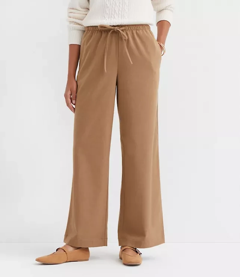 Petite Pull On Straight Pants Heathered Brushed Flannel