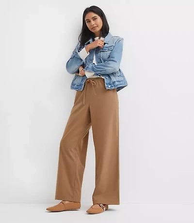 Petite Pull On Straight Pants Heathered Brushed Flannel