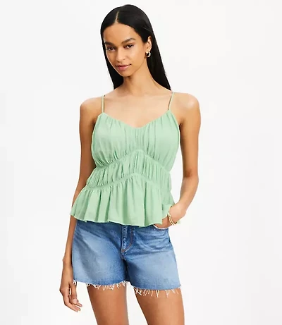 Smocked V-Neck Peplum Cami