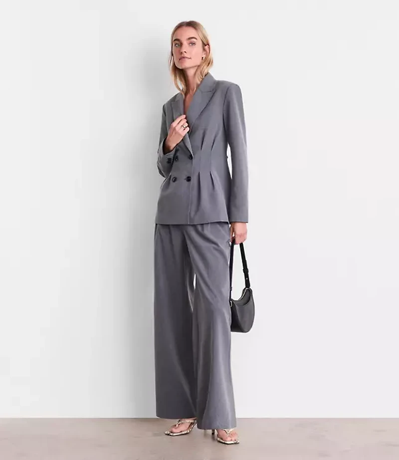 LOFT Versa Seasonless Stretch Double Breasted Blazer Heather