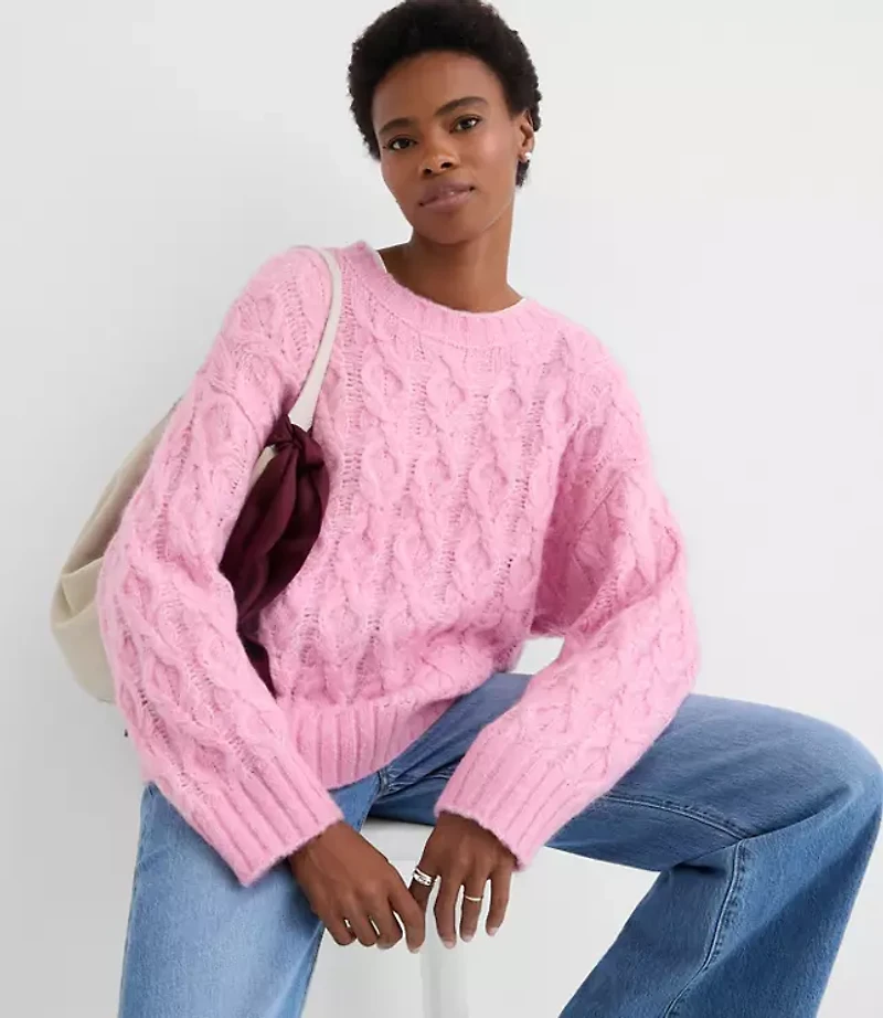 Heathered Fuzzy Cable Sweater