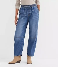 Petite Pull On High Rise Barrel Jeans Vintage Light Indigo Wash