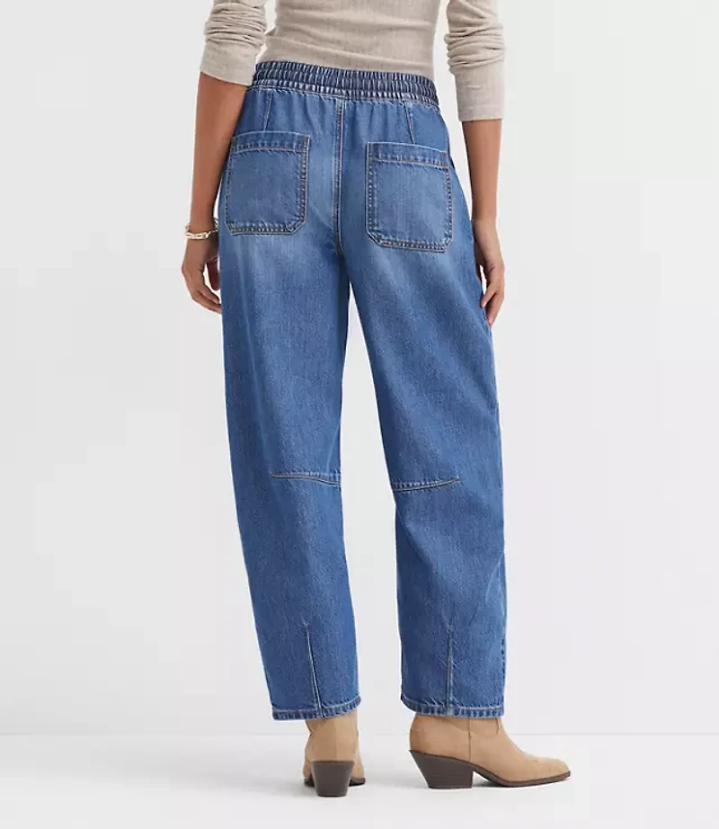 Petite Pull On High Rise Barrel Jeans Vintage Light Indigo Wash