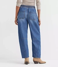 Petite Pull On High Rise Barrel Jeans Vintage Light Indigo Wash