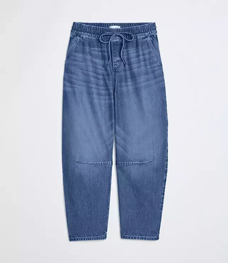 Petite Pull On High Rise Barrel Jeans Vintage Light Indigo Wash