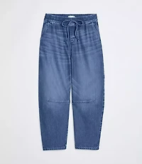 Petite Pull On High Rise Barrel Jeans Vintage Light Indigo Wash