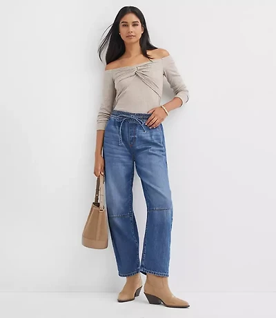 Petite Pull On High Rise Barrel Jeans Vintage Light Indigo Wash