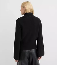 Button Neck Flare Sleeve Sweater