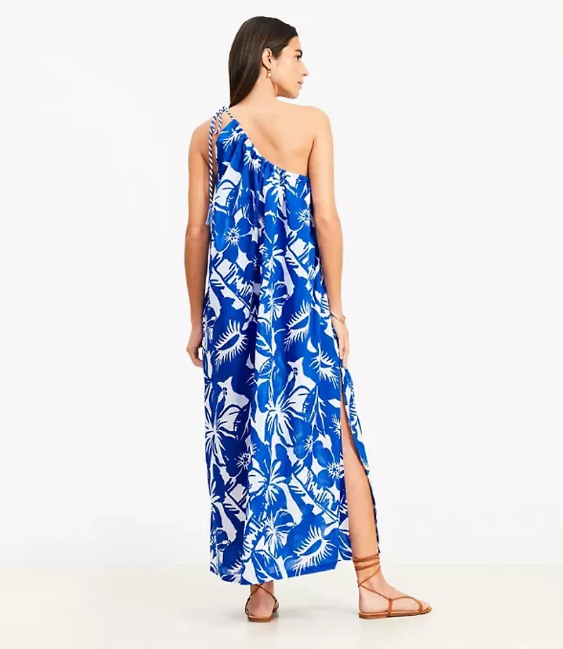 Petite LOFT Beach Tropical One Shoulder Swimsuit Coverup