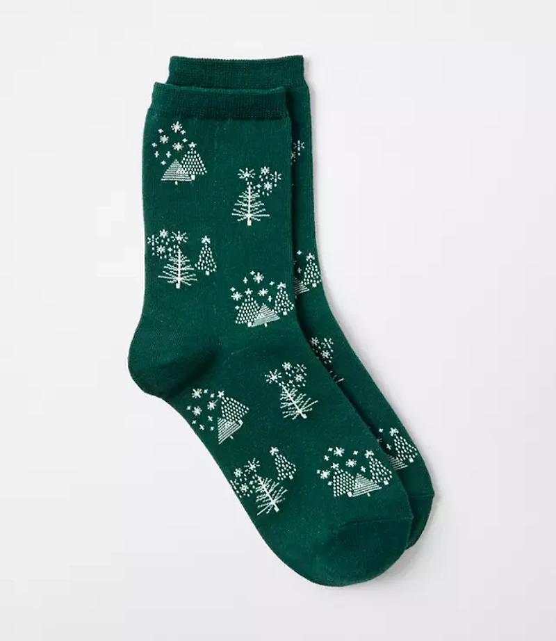 Snowy Tree Crew Socks