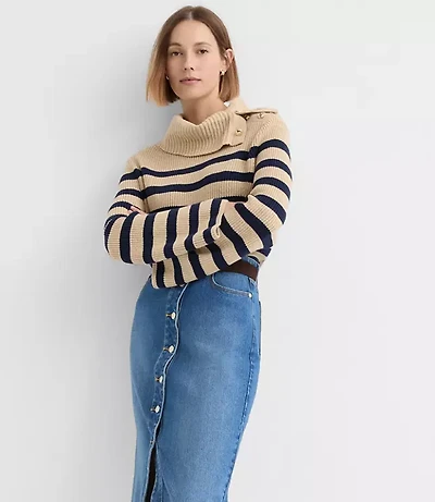 Stripe Button Neck Flare Sleeve Sweater