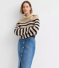 Stripe Button Neck Flare Sleeve Sweater