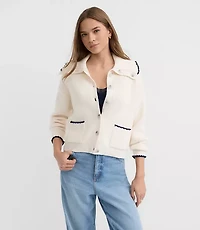 Contrast Stitched Sweater Jacket