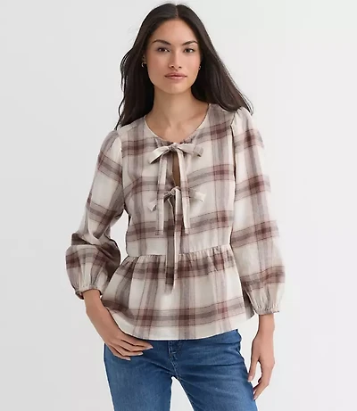 Plaid Flannel Bow Peplum Top