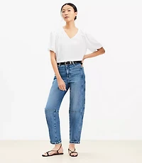 Petite Bubble Sleeve Mixed Media Blouse