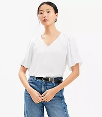 Petite Bubble Sleeve Mixed Media Blouse