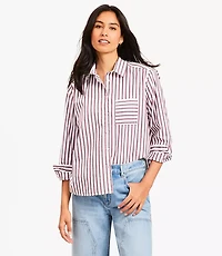 Petite Striped Poplin Everyday Relaxed Pocket Shirt