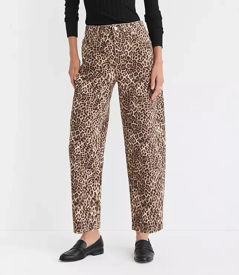 High Rise Barrel Jeans Leopard Print