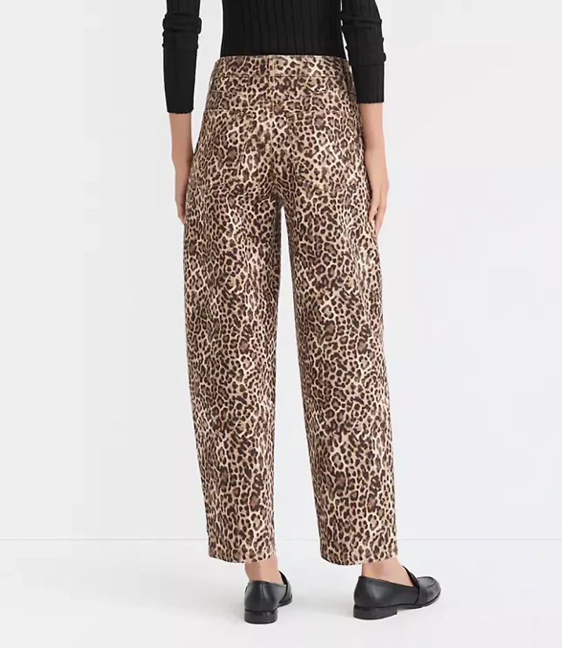 High Rise Barrel Jeans Leopard Print
