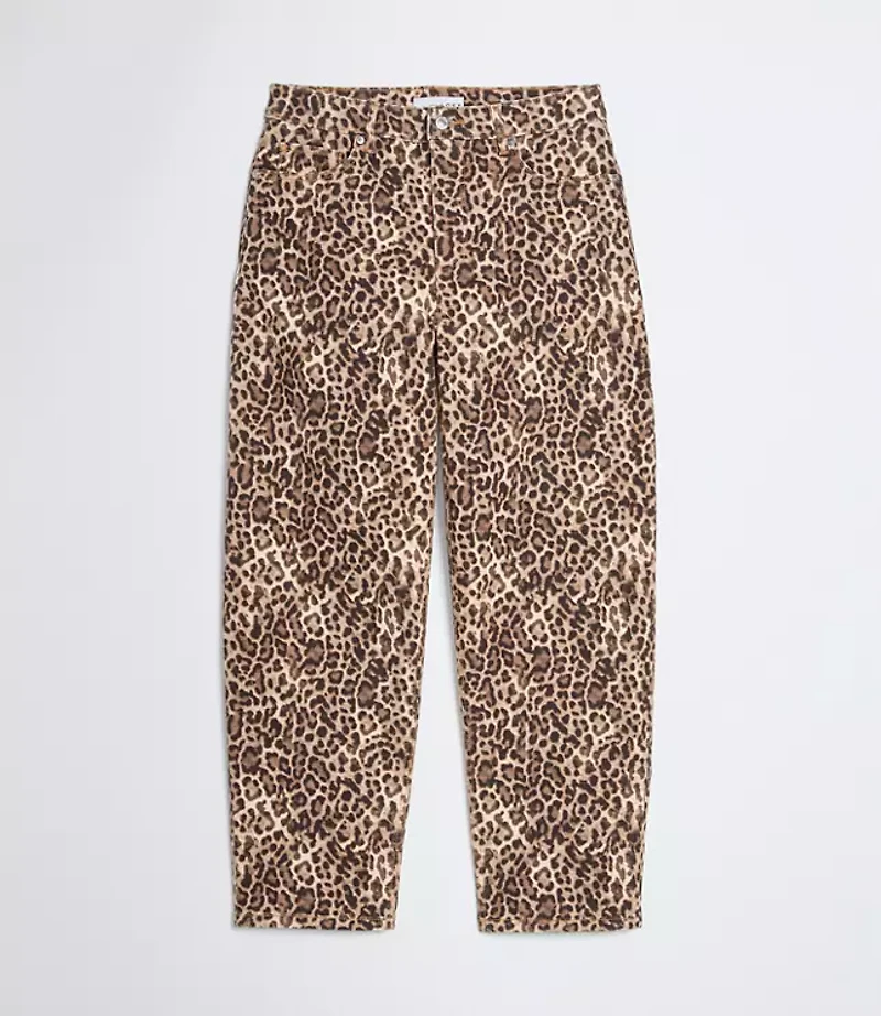 High Rise Barrel Jeans Leopard Print
