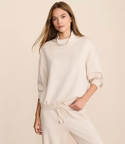 Lou & Grey Heathered Scubasoft Mock Neck Drawstring Hem Top