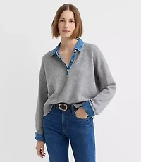 Denim Trim Henley Sweater