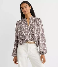 Lace Garden Crinkle Knit Split Neck Blouse