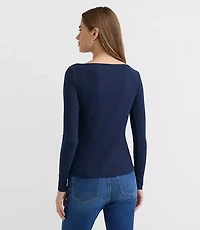 Ribbed Boatneck Button Top