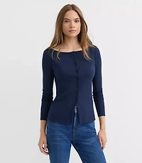 Ribbed Boatneck Button Top