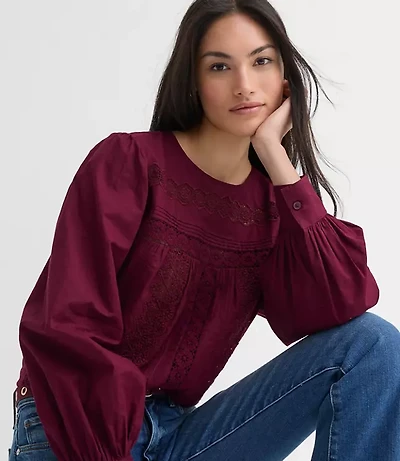 Lace Trim Pintucked Blouse