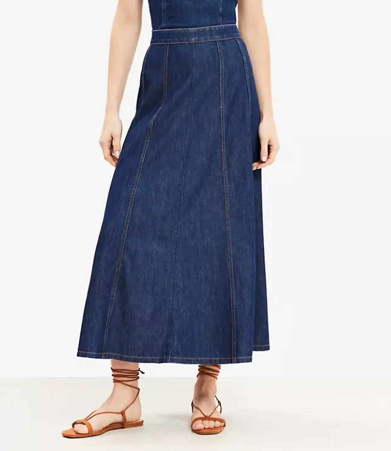 Petite Chambray Seamed Midi Skirt