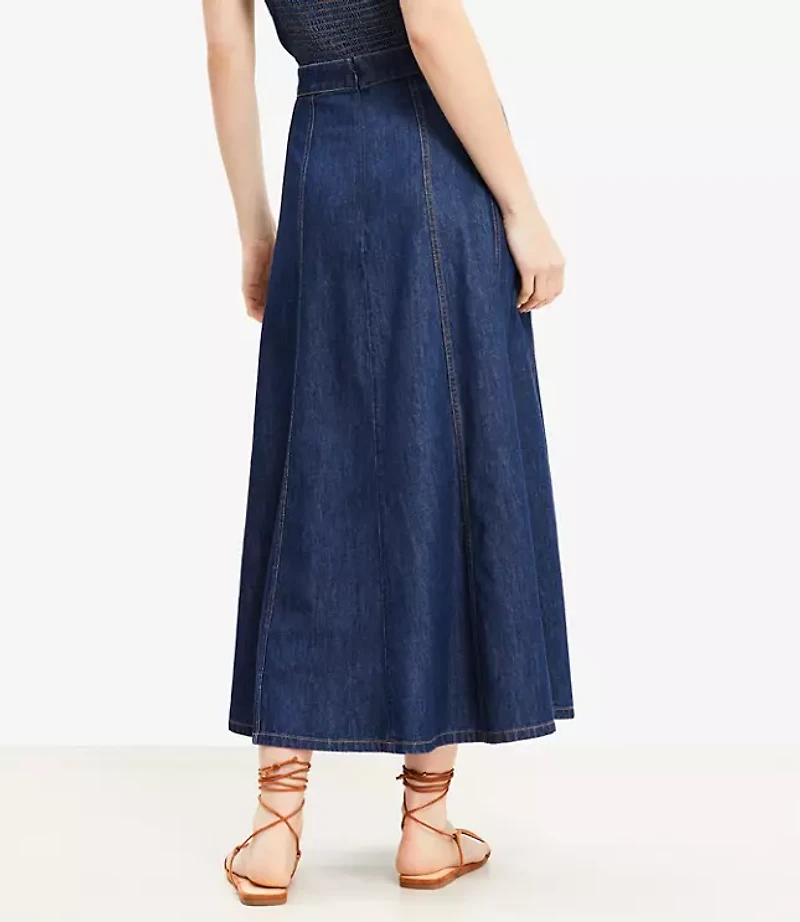 Petite Chambray Seamed Midi Skirt