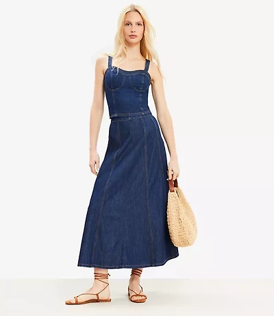 Petite Chambray Seamed Midi Skirt