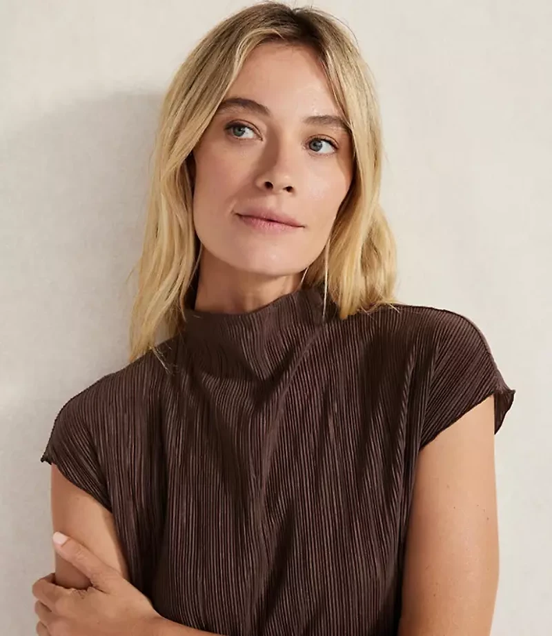 Haven Well Within Ribbed Plisse Funnel Neck Top