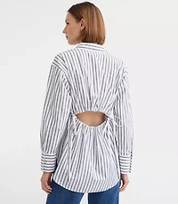Striped Poplin Cutout Back Tunic Shirt