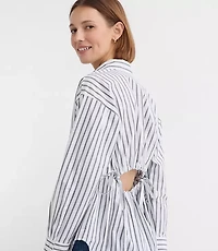 Striped Poplin Cutout Back Tunic Shirt