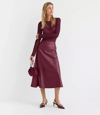 Petite Faux Leather Paneled Midi Skirt