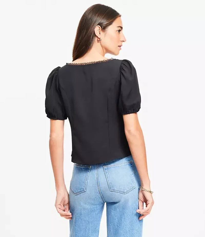 Lace Trim Sweetheart Neck Blouse