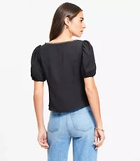Lace Trim Sweetheart Neck Blouse