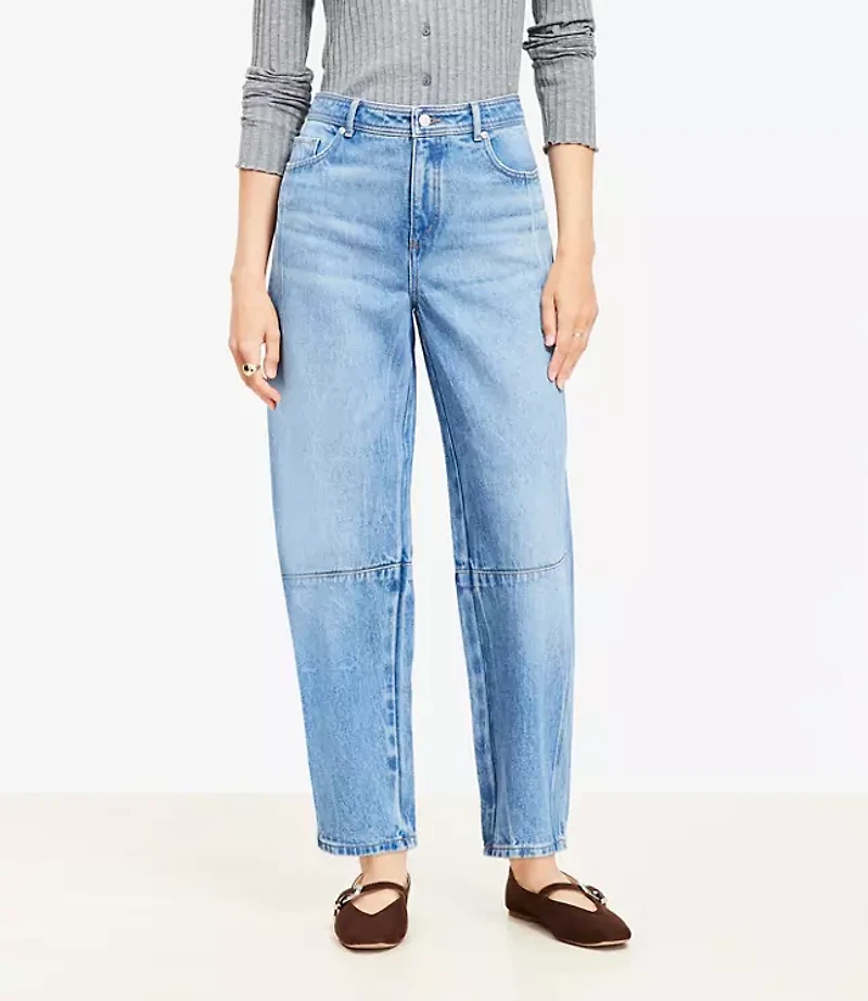 Seamed High Rise Barrel Jeans Vintage Distressed Wash