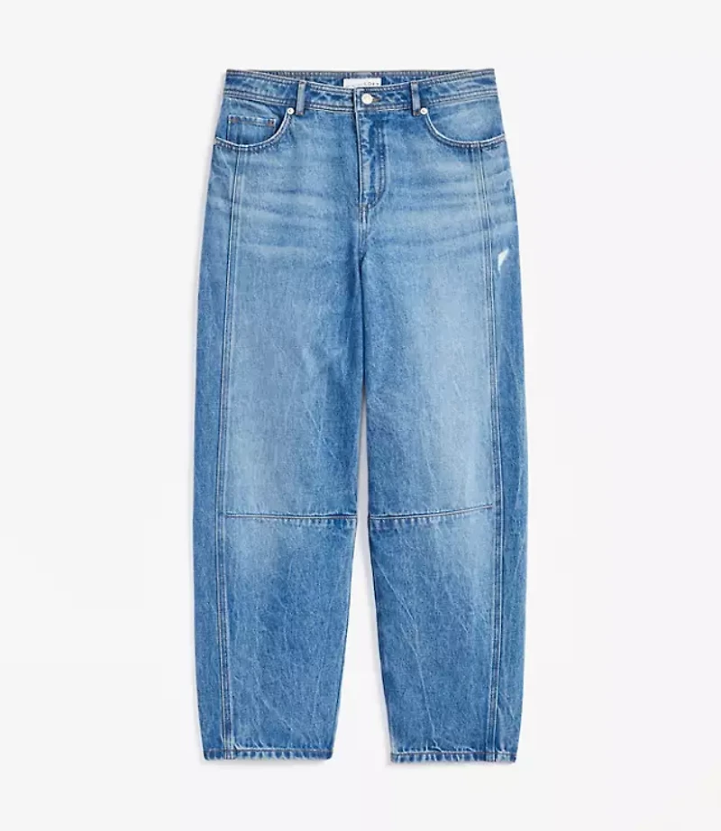 Seamed High Rise Barrel Jeans Vintage Distressed Wash