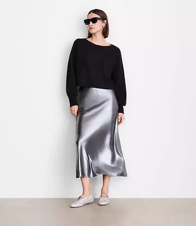 Petite LOFT Versa Shimmer Bias Midi Skirt