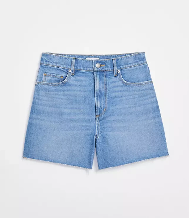 Rivete High Rise Cut Off Denim Shorts Mid Wash