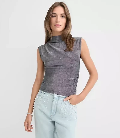 Shimmer Sleeveless Mock Neck Top