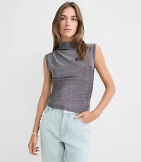 Shimmer Sleeveless Mock Neck Top