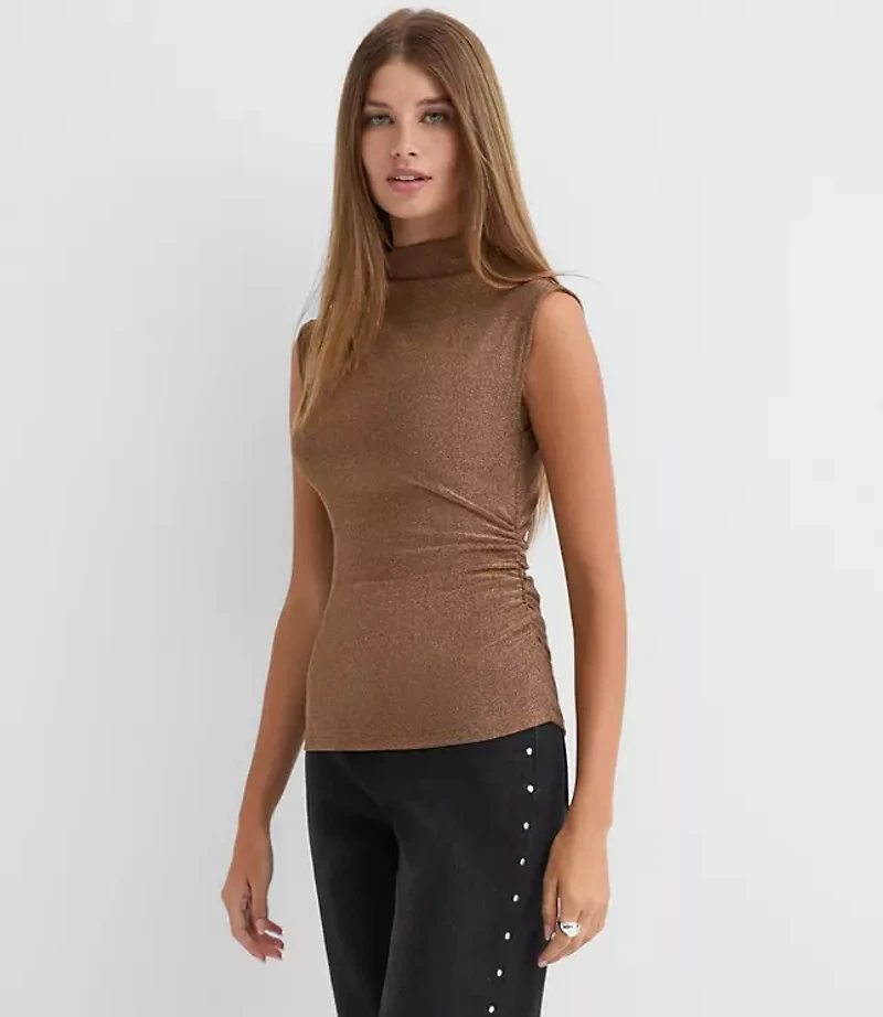 Shimmer Sleeveless Mock Neck Top