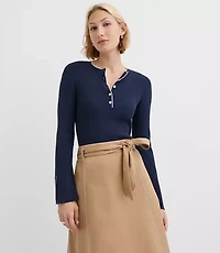 Contrast Stitched Split Cuff Henley Sweater