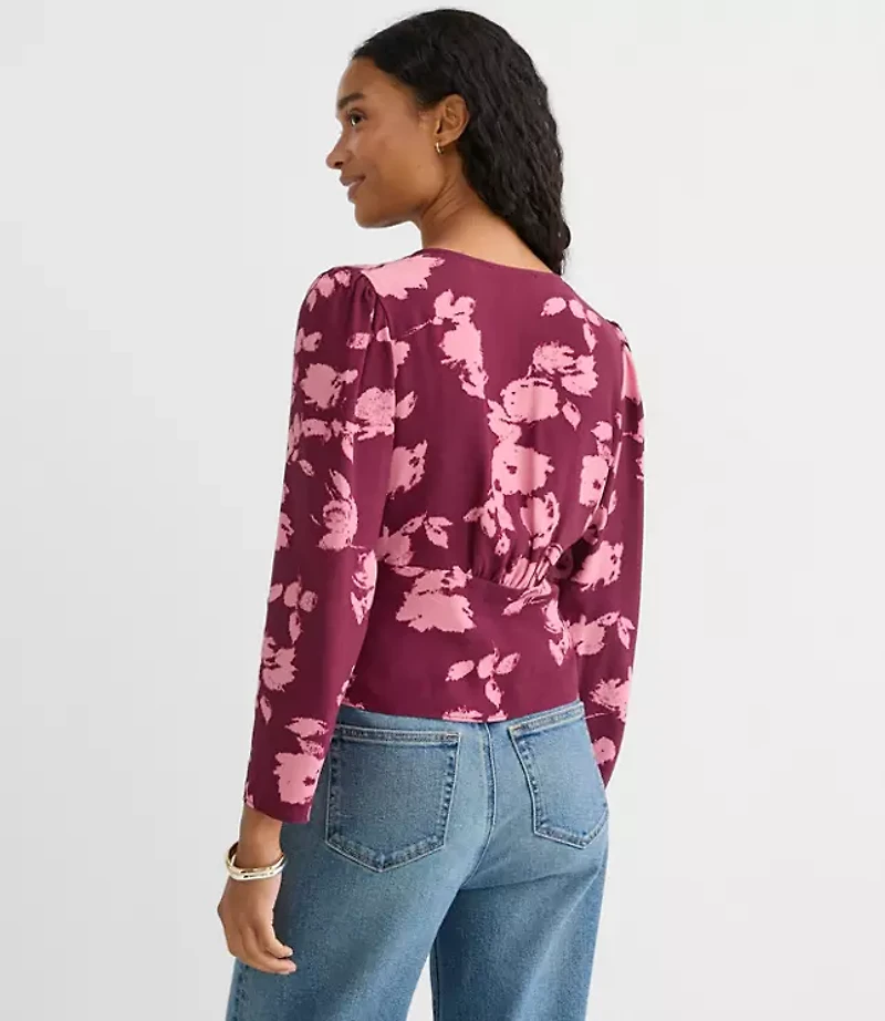 Floral Smocked V-Neck Blouse